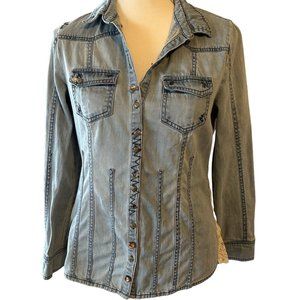 Janet Paris Detailed Lace Chambray Women's Shirt Size M